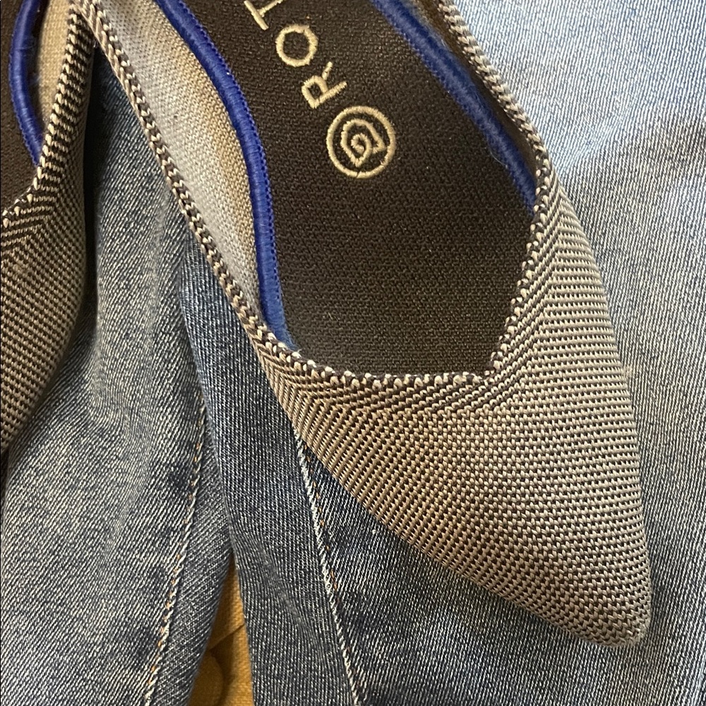 Rothy's Gray Pointed Knit Flats with Blue Accent - Picture 2 of 5